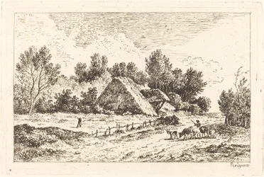 Een Laag Huisje met een Herder die Zijn Kudde Leidt