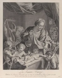 De Maagd die een doek boven het slapende Christuskind houdt, met muzikale engelen, ca. 1729