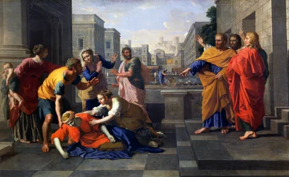 Dood van Saffira, vrouw van Ananias, die brandend aan de voeten van St. Peter viel, c.1652