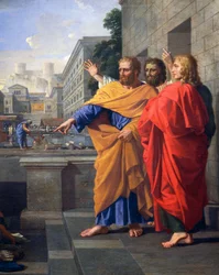Dood van Saffira, vrouw van Ananias, die brandend aan de voeten van St. Peter viel (detail)