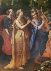 Hymenaios vermomd als vrouw tijdens een offer aan Priapus, detail van de muzikanten, c.1634-38