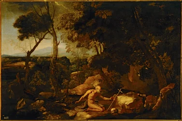 Landschap met de heilige Hiëronymus ... (schilderij op doek)