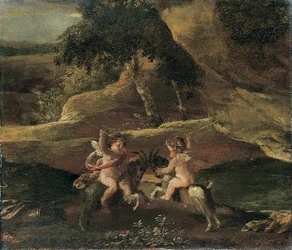 Putti vechtend op geiten