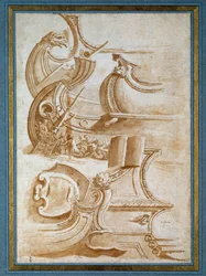 Boeg van het schip en schilden (naar Giulio Romano)