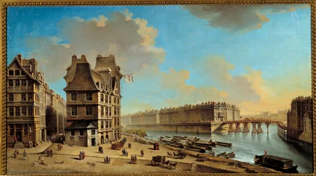 Le quai de la Grève, het Île Saint-Louis en de Pont Rouge gezien vanaf de Place de Grève