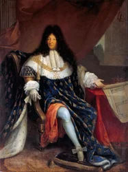 Portret van Lodewijk XIV met het plan voor het Maison Royale de Saint-Louis in Saint-Cyr