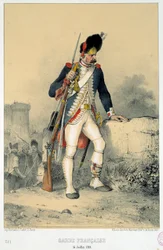 Lid van de Franse garde (14 juli 1789). Gravure door Nicolas Toussaint Charlet
