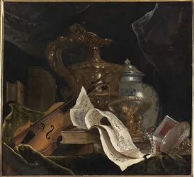 Stilleven met muziekinstrument, 1695-1700