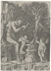 Vulcanus smeedt de vleugel van Cupido