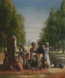 Bedienden bij een pomp, ca.1840 (olieverf op doek)