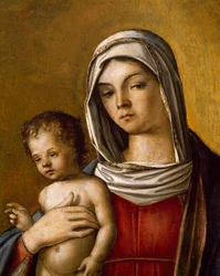 Madonna en Kind, Centraal Paneel van Drieluik met Madonna en Kind, Sint Albert en Sint Sebastiaan