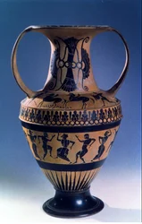 Attische zwartfigurige amphora met dansers