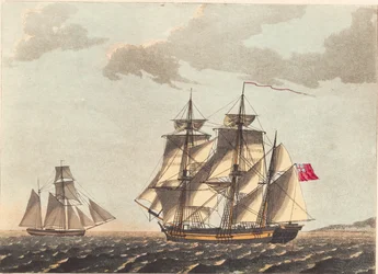 Een galei en een Engels barkschip in de wind