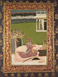 Portret van Maharaja Savant Singh met partner, Bani Thani, midden 1700s