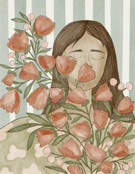 Rustige vrouw met bloemen