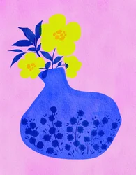 Levendige bloemen in een blauwe vaas
