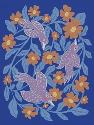 Speelse vogels en bloemen