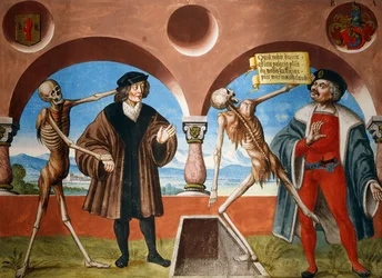 Dood, adviseur en beheerder (baljuw) uit de Dans van de Dood cyclus door Albrecht Kauw