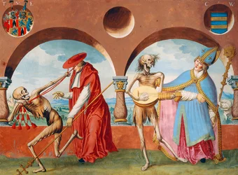 Dood, de Patriarch en de Bisschop uit de Dans van de Dood-cyclus door Albrecht Kauw