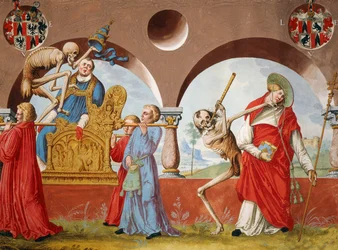 Dood, de paus en de kardinaal uit de Dans van de Dood-cyclus door Albrecht Kauw
