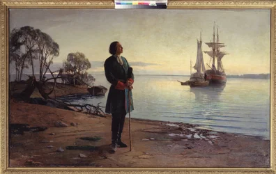 Hier zal een stad worden gebouwd. De tsaar Peter de Grote