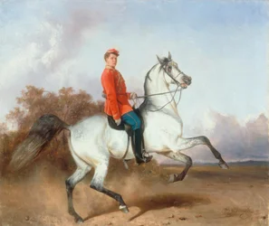 Ruiterportret van een huzaar