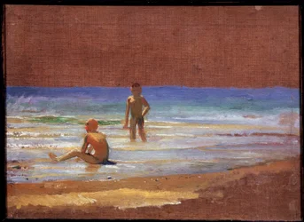 Jonge jongens aan de kust