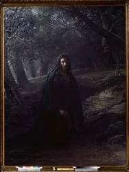 “Christus in de olijventuin”: Jezus op de Olijfberg (of de heuvel van Getsemane), uitkijkend over Jeruzalem, verwijdert zich van de slapende discipelen om te bidden vóór zijn arrestatie. Schilderij van Nikolaj Nikolajevitsj Ge (Gay) (1831-1894)