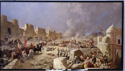 Het Russische leger valt Samarkand binnen (Oezbekistan). Periode van de Russische expansie naar Centraal-Azië, de Russen nemen Samarkand in 1868.