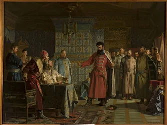 De ruzie van Zakhary Lyapunov met tsaar Vasili Shuisky in het Kremlin