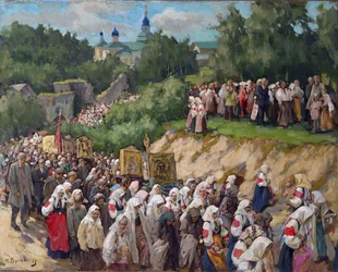 Kruisprocessie in het Pskovo-Pechersky Dormition-klooster