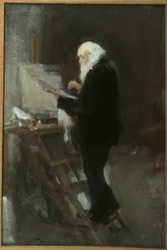 De schilder Nikolai Gay aan het werk