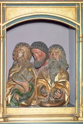 Houten houtsnijwerk van SS. Paul, Matthew en Thomas, van de predella van het Isenheim Altaarstuk, ca.1490