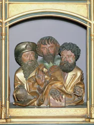 Houten houtsnijwerken van St. Jacobus de Meerdere, St. Simon en St. Thaddeus, van de predella van het Isenheim Altaarstuk, c.1490