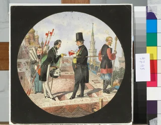 Baron Lev von Bode en architect Nikolay Chichagov op de bouwplaats van het Grote Kremlinpaleis in Moskou - Werk van Nicolas Benois (1813-1898)