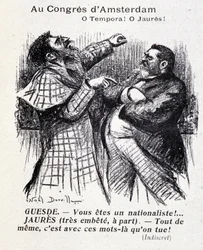 Ruzie tussen Jean Jaurès en Jules Guesde (Amsterdam socialistisch congres) door Noël Dorville, "Le Panache" 5/10/1904.