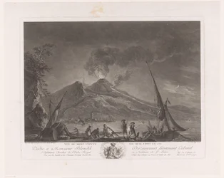Landschap met vissers en actieve Vesuvius