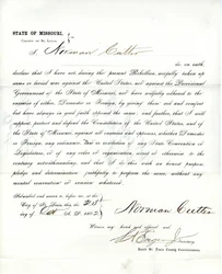 Loyaliteitseed van Norman Cutter uit Missouri, County of St. Louis