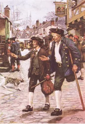 Jim en Long John Silver in Bristol, uit Schateiland gepubliceerd door MacDonald 1947