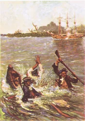 De boot zonk met de achtersteven in drie voet water