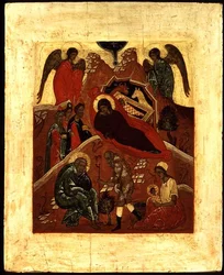 Icoon van de Geboorte, de Aanbidding van de Wijzen en de Verleiding van St. Joseph, c.1500
