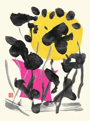 Zen Volle Maan Inkt Bloemen