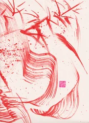 Zen rode bamboe inkt abstractie 2