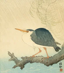 Reiger in een storm, door de Japanse kunstenaar Ohara Koson