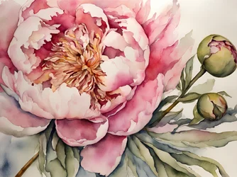 Roze pioenroos in aquarel
