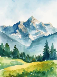 Rustige bergen in aquarel