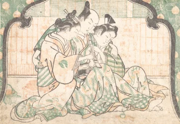 Een jonge man zittend tussen twee vrouwen, ca. 1749