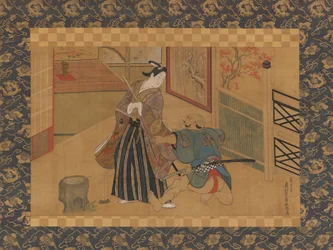 Kabuki-spel Kusazuribiki uit de verhalen van Soga Soga monogatari, 18e eeuw