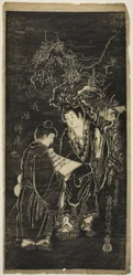 Twee jongens als de excentrieke monniken Kanzan (Chinees: Hanshan) en Jittoku (Chinees: Shide)