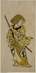 De acteur Sawamura Kamesaburo als Nagoya Kosanza in het stuk "Keisei Fukubiki Nagoya," opgevoerd in het Nakamura Theater in de eerste maand, 1731